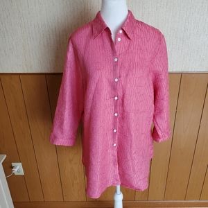 Allison Daley 3/4-sleeve button-up blouse in a vibrant pink/magenta‎ shade! 16w